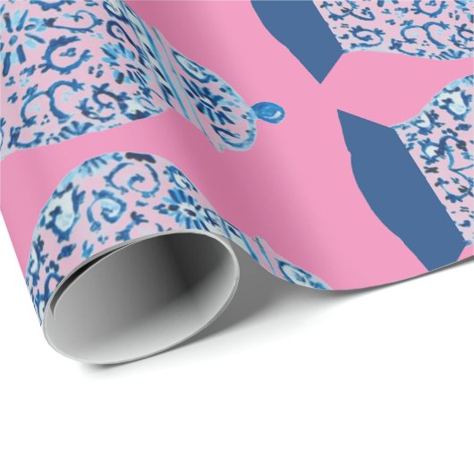 Kerstblauw en witte gember jar cadeaupapier (Rol Hoek)