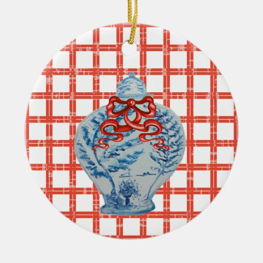 Kerstblauw en witte gember jar keramisch ornament (Voorkant)