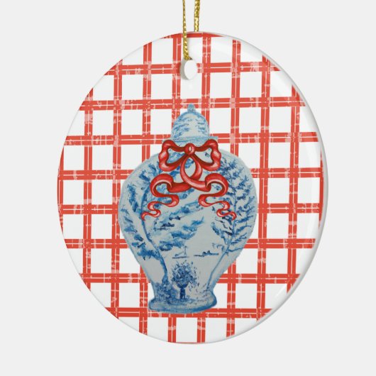 Kerstblauw en witte gember jar keramisch ornament (Links)