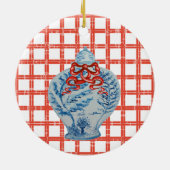 Kerstblauw en witte gember jar keramisch ornament (Achterkant)