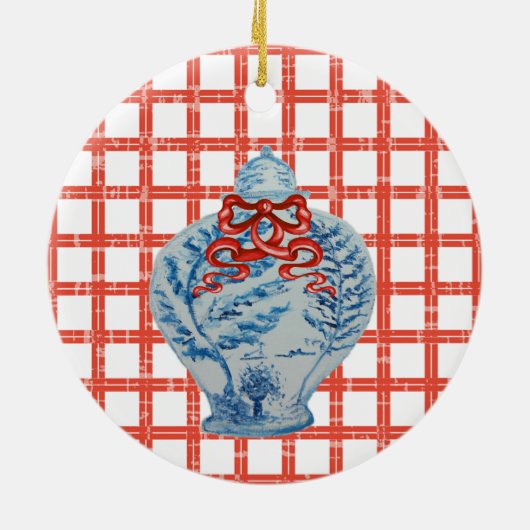 Kerstblauw en witte gember jar keramisch ornament (Achterkant)