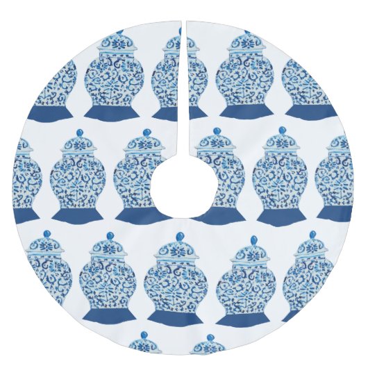 Kerstblauw en witte gember jar kerstboom rok (Voorkant)