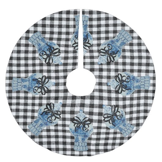 Kerstblauw en witte gember jar kerstboom rok (Voorkant)