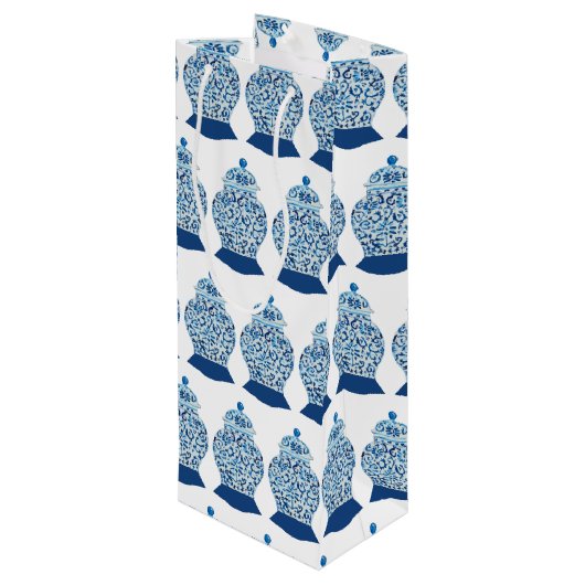 Kerstblauw en witte gember jar wijn cadeautas (Achterkant Gekanteld)