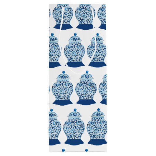 Kerstblauw en witte gember jar wijn cadeautas (Achterkant)