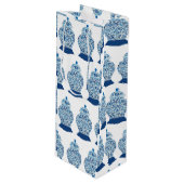 Kerstblauw en witte gember jar wijn cadeautas (Voorkant Gekanteld)