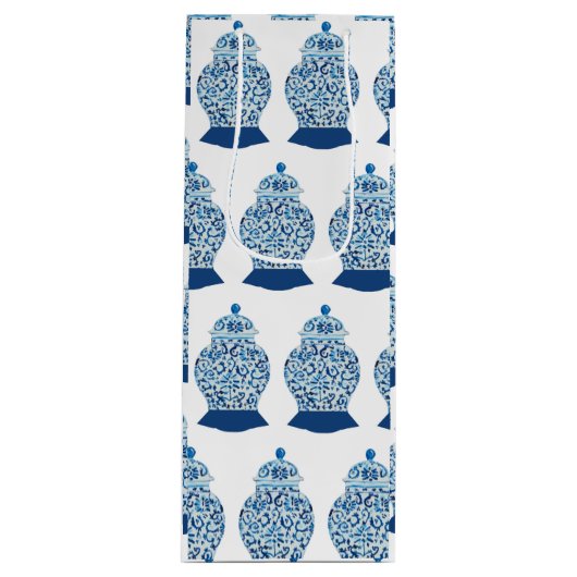 Kerstblauw en witte gember jar wijn cadeautas (Voorkant)