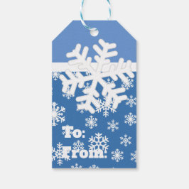 Kerstblauw en witte sneeuwvlok cadeaulabel