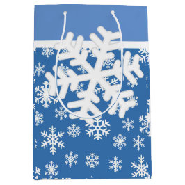 Kerstblauw en witte sneeuwvlok medium cadeauzakje