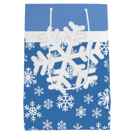 Kerstblauw en witte sneeuwvlok medium cadeauzakje (Achterkant)