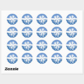 Kerstblauw en witte sneeuwvlok ronde sticker (Vel)