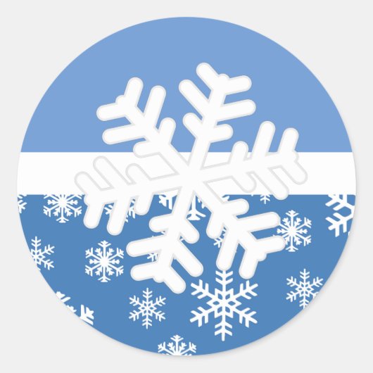 Kerstblauw en witte sneeuwvlok ronde sticker (Voorkant)