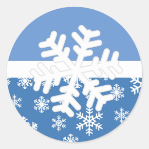 Kerstblauw en witte sneeuwvlok ronde sticker