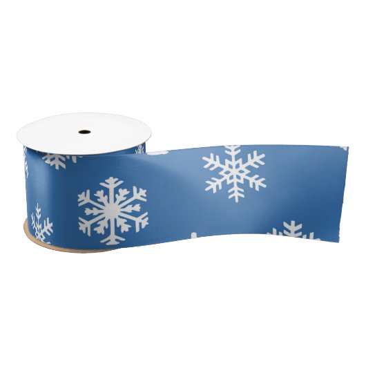 Kerstblauw en witte sneeuwvlok satijnen lint (Spoel)