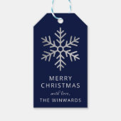 Kerstblauw en zilvervlies Snowflake Cadeaulabel (Voorkant)