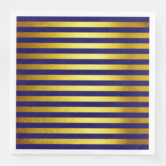 Kerstblauw Faux Gold Striped Paper Napkin Servet (Voorkant)