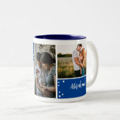 Kerstblauw feestdag Foto collage twee-toon twee Tweekleurige Koffiemok (Voorkant rechts)