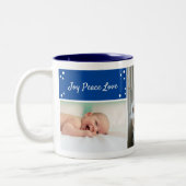 Kerstblauw feestdag Foto collage twee-toon twee Tweekleurige Koffiemok (Links)