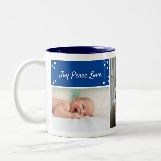 Kerstblauw feestdag Foto collage twee-toon twee Tweekleurige Koffiemok (Links)