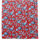 Kerstblauw Floral Toile Douchegordijn (Voorkant)