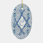 Kerstblauw Ginger-keramisch keramisch oranje Keramisch Ornament (Rechts)