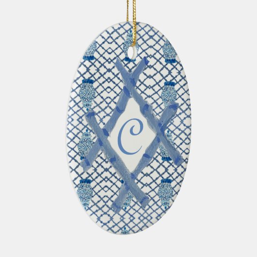 Kerstblauw Ginger-keramisch keramisch oranje Ornament (Rechts)