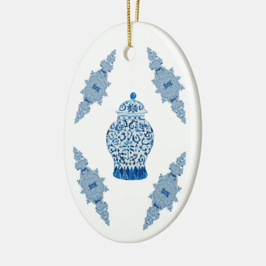 kerstblauw Ginger-keramisch Ornament (Links)
