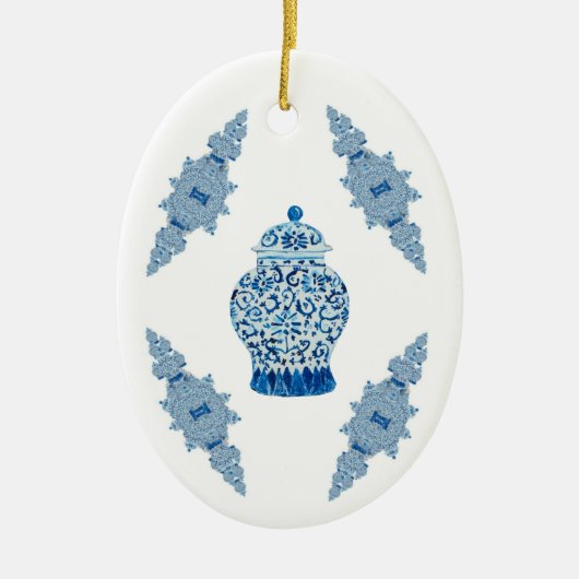 kerstblauw Ginger-keramisch Ornament (Voorkant)