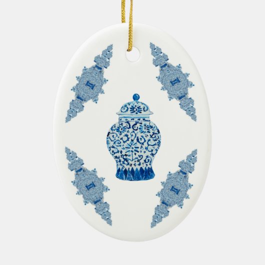 kerstblauw Ginger-keramisch Ornament (Achterkant)