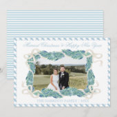 Kerstblauw Gingham Garland  horizontaal Feestdagenkaart (Voorkant / Achterkant)