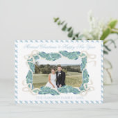 Kerstblauw Gingham Garland  horizontaal Feestdagenkaart (Staand voorkant)