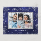 Kerstblauw glitter foto venster kaart (Voorkant)