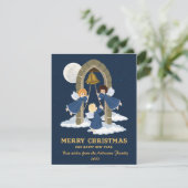 kerstblauw goud schattige kinder angel feestdagenkaart (Staand voorkant)