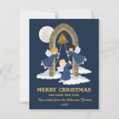 kerstblauw goud schattige kinder angel feestdagenkaart (Voorkant)