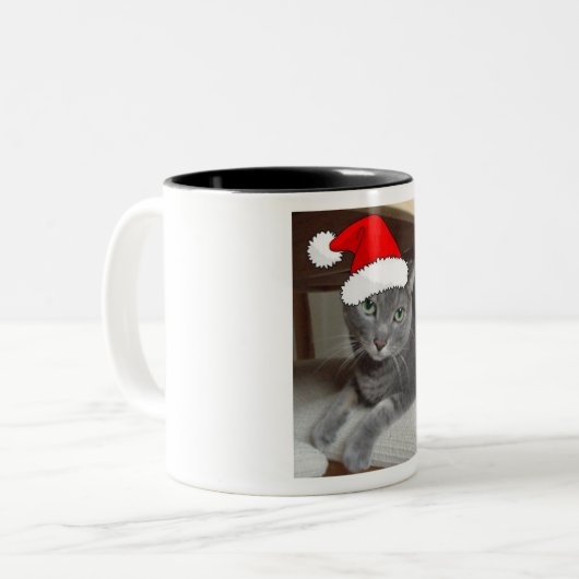 Kerstblauw, grijs tweekleurige koffiemok (Voorkant links)