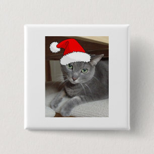 Kerstblauw, grijs vierkante button 5,1 cm