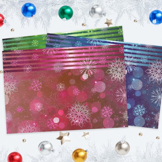 Kerstblauw Groen Roze Winter Wonderland Inpakpapier Vel