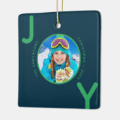 Kerstblauw Groene foto van familienaam Keramisch Ornament (Links)