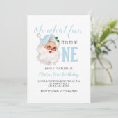 Kerstblauw Kerstman Eerste Verjaardag Kaart (Staand voorkant)