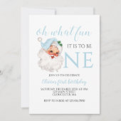 Kerstblauw Kerstman Eerste Verjaardag Kaart (Voorkant)