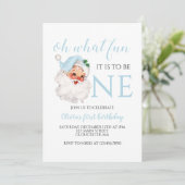 Kerstblauw Kerstman Eerste Verjaardag Kaart (Staand voorkant)