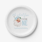 Kerstblauw Kerstman Eerste Verjaardag Papieren Bordje (Voorkant)
