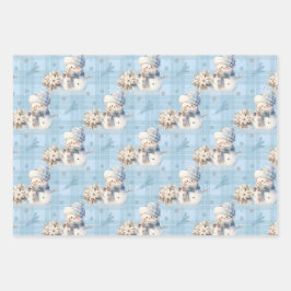 Kerstblauw Kleine Sneeuwman Inpakpapier Vel