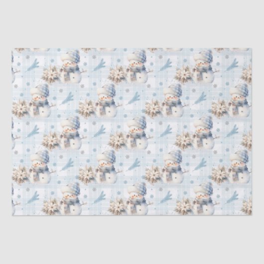 Kerstblauw Kleine Sneeuwman Tissuepapier (Voorkant)