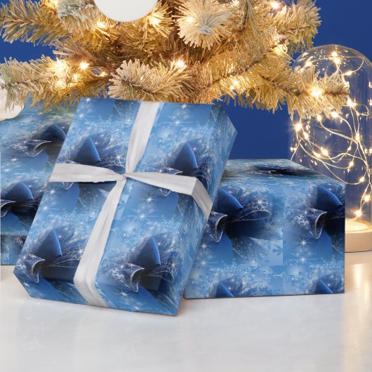 kerstblauw lintpapier cadeaupapier (Feestdagen)