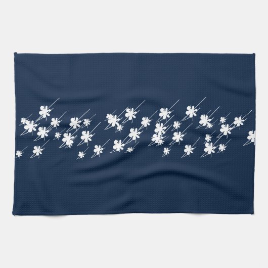 Kerstblauw met Feestdagen sneeuwvlokken Theedoek (Horizontaal)