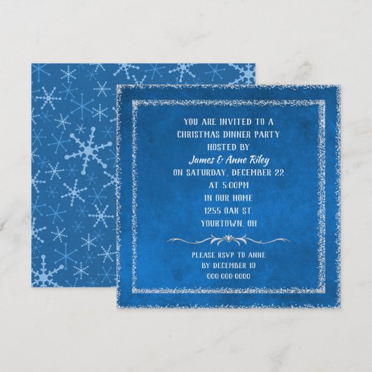 Kerstblauw met glitter border nodig kaart (Voorkant / Achterkant)