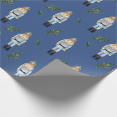 Kerstblauw Nutkraker en Holly Berry Branches Cadeaupapier (Hoek)