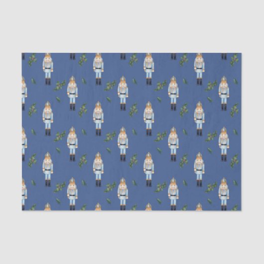 Kerstblauw Nutkraker en Holly Berry Branches Tissuepapier (Voorkant)