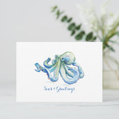 Kerstblauw Octopus Waterverf Holiday (Staand voorkant)
